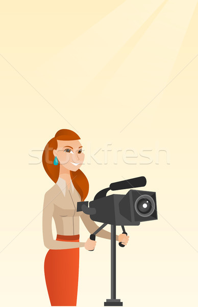 Kareraman film kamera állvány női kezelő néz Stock fotó © RAStudio