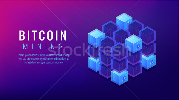 Isometric bitcoin mining farm landing page concept. Stock photo © RAStudio