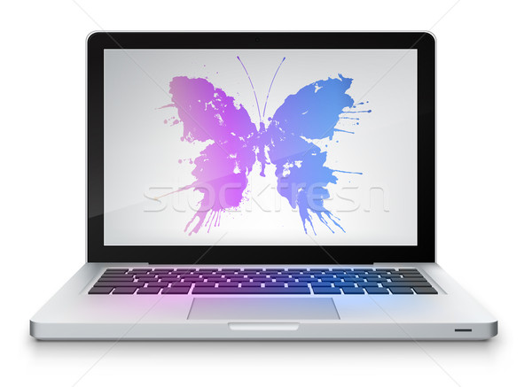 Imagine de stoc: Vector · laptop · fluture · izolat · alb · eps