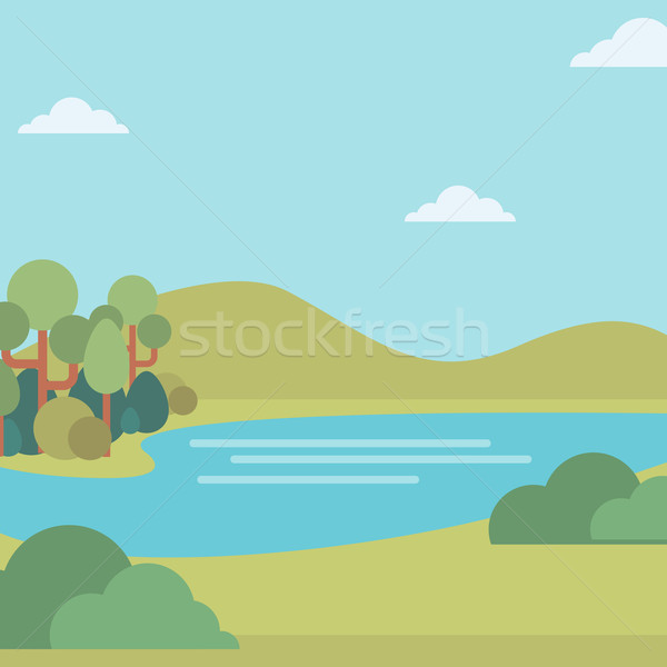 Foto stock: Paisagem · hills · rio · vetor · projeto · ilustração