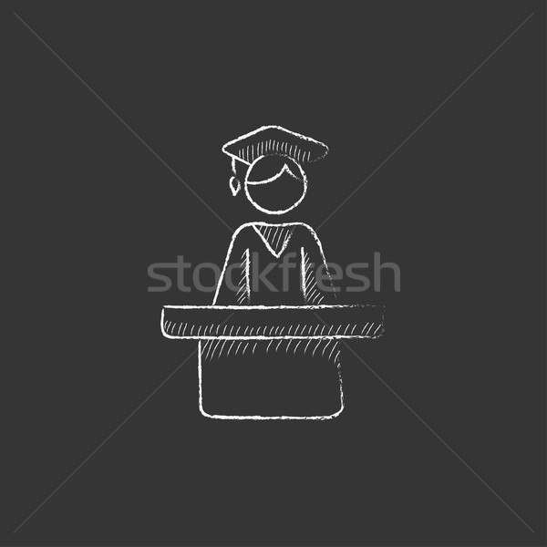 Graduate standing near tribune. Drawn in chalk icon. Stock photo © RAStudio