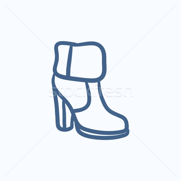 Kostka boot futra szkic ikona wektora Zdjęcia stock © RAStudio