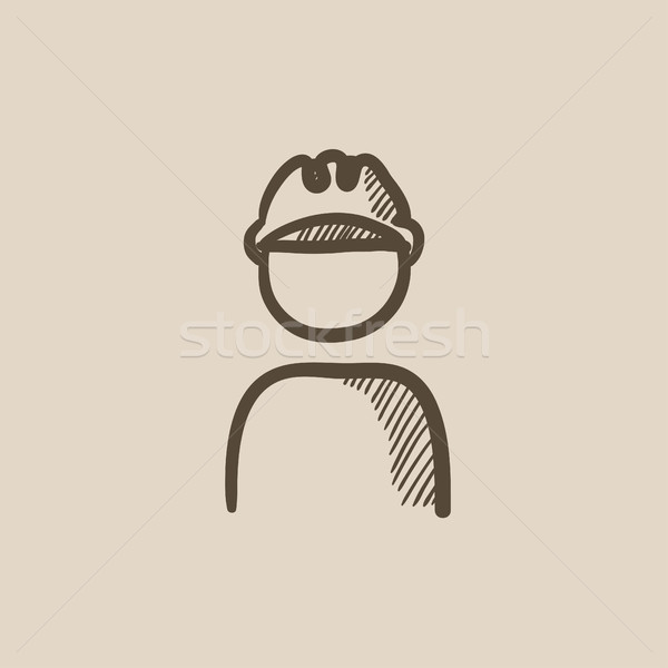 Stock photo: Worker wearing hard hat sketch icon.