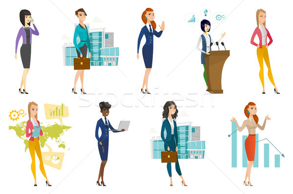 Stock foto: Business · woman · Stewardess · Arzt · Beruf · Set · stehen