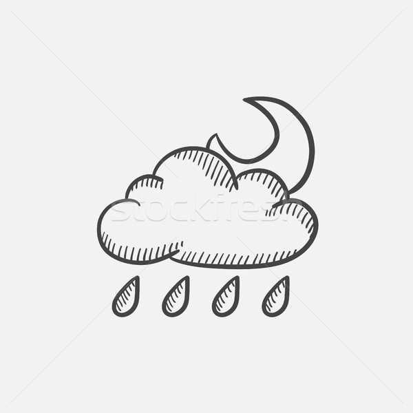 Cloud with rain and moon sketch icon. Stock photo © RAStudio
