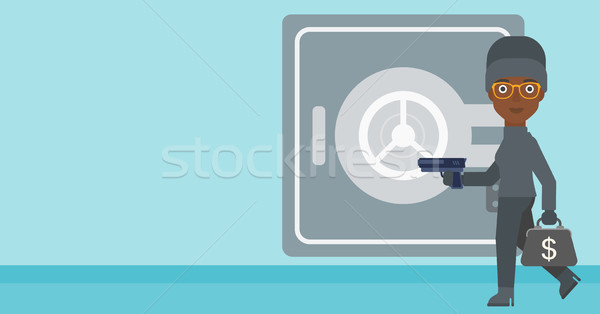 Burglar with gun near safe vector illustration. Stock photo © RAStudio