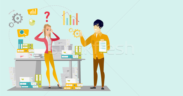 Caucasian business woman overloaded with paperwork Stock photo © RAStudio