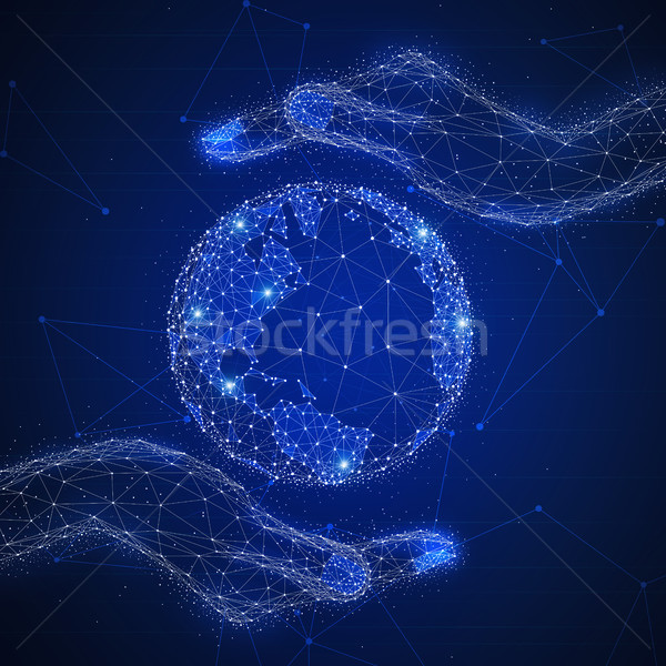 Foto stock: Tecnología · futurista · banner · manos · mundo · mundo