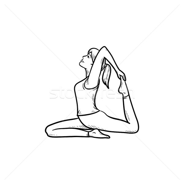 Mujer yoga rey paloma plantean dibujado a mano Foto stock © RAStudio