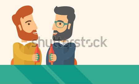 Two co- workers having fun drinking beer in a pub. Stock photo © RAStudio