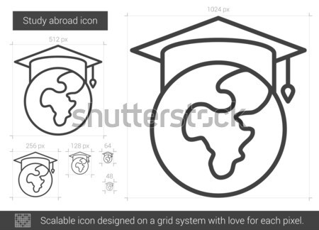 Globe in graduation cap line icon. Stock photo © RAStudio