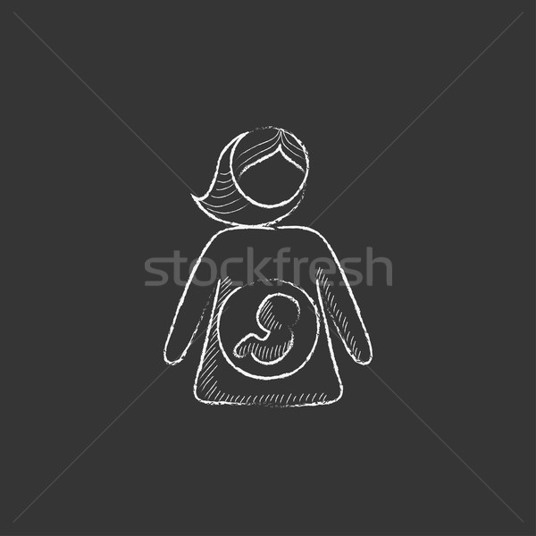 Baby fetus in mother womb. Drawn in chalk icon. Stock photo © RAStudio