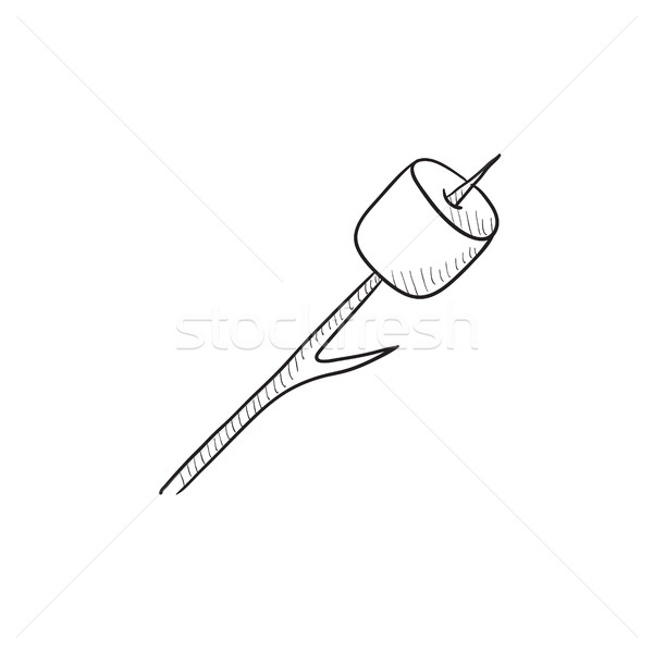 Marshmallow roasted on wooden stick sketch icon. Stock photo © RAStudio