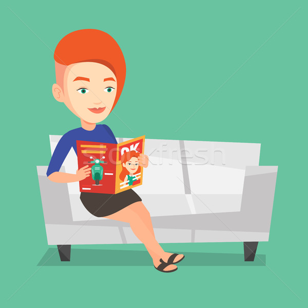 Stock photo: Woman reading magazine on sofa vector illustration