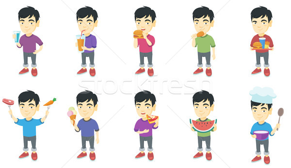 Stock photo: Little asian boy vector illustrations set.