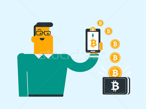 Bitcoin coins relocating from phone into wallet. Stock photo © RAStudio