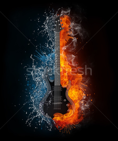 Chitara electrica incendiu apă izolat negru Imagine de stoc © RAStudio