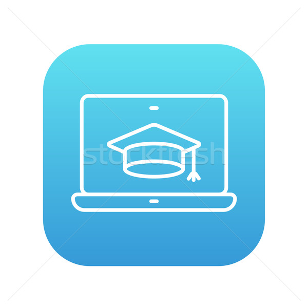 Laptop with graduation cap on screen line icon. Stock photo © RAStudio