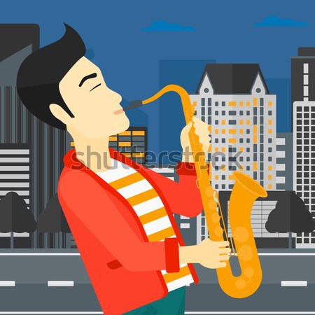 Femme jouer saxophone asian musicien nuit Photo stock © RAStudio