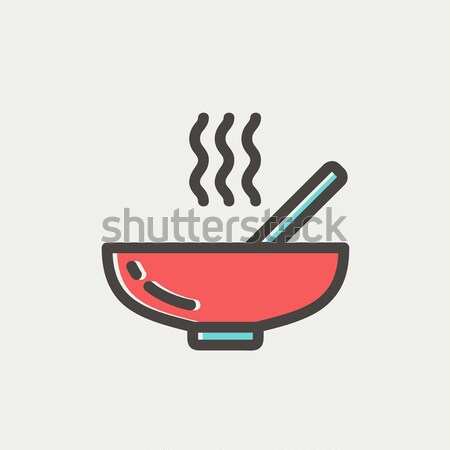 Bowl of hot soup with spoon line icon. Stock photo © RAStudio