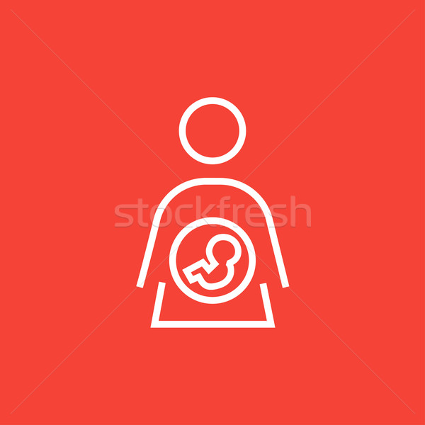 Stock photo: Baby fetus in mother womb line icon.