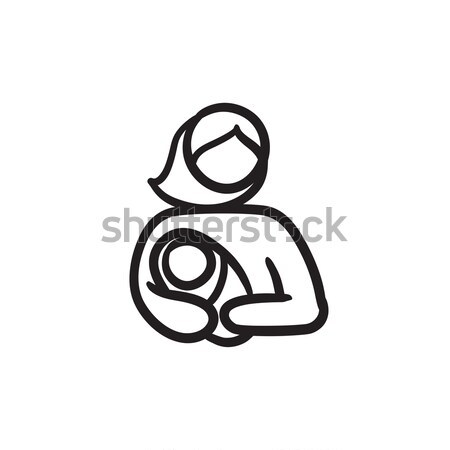 Stock photo: Woman nursing baby. Drawn in chalk icon.