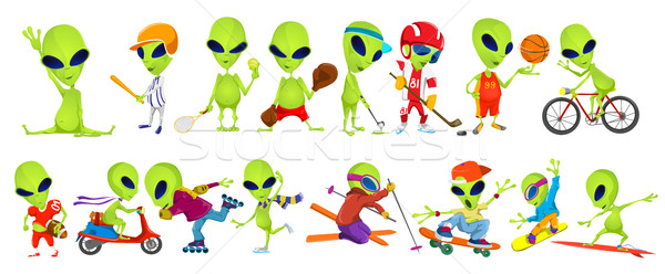 Vector set of green aliens sport illustrations. Stock photo © RAStudio