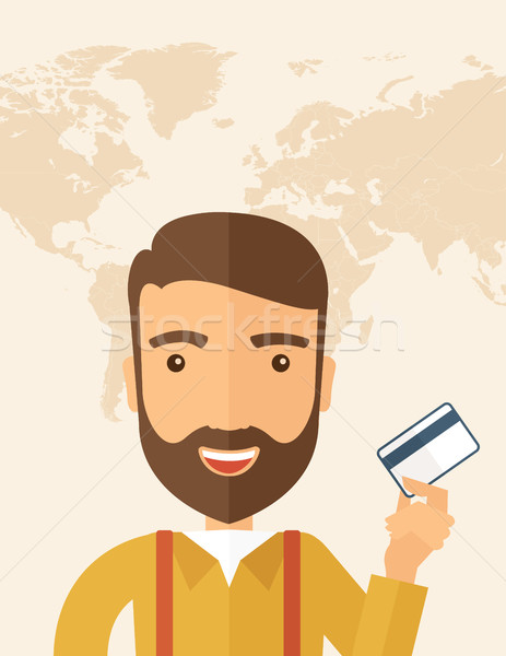 Geschäftsmann halten Kreditkarte glücklich Hipster Stock foto © RAStudio
