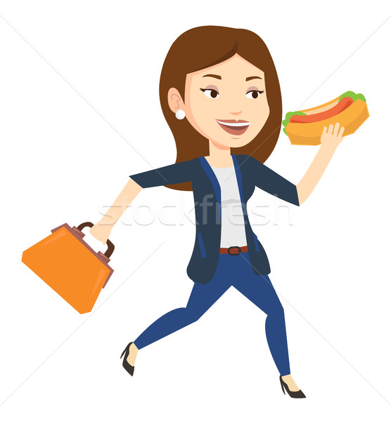 Business woman eating hot dog vector illustration. Stock photo © RAStudio