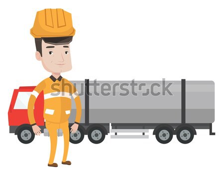 Travailleur carburant camion pétrolières usine Homme Photo stock © RAStudio