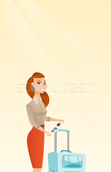 Kaukasisch zakenvrouw tonen bagage tag business Stockfoto © RAStudio