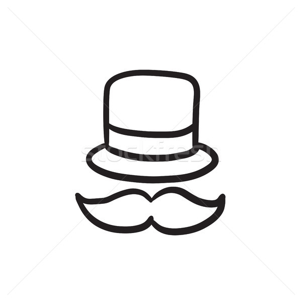 Hat wąsy szkic ikona wektora odizolowany Zdjęcia stock © RAStudio