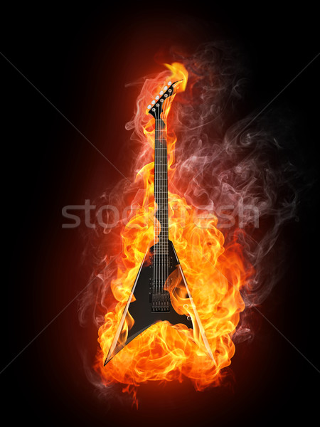 Elektrische gitaar brand geïsoleerd zwarte computer graphics muziek Stockfoto © RAStudio