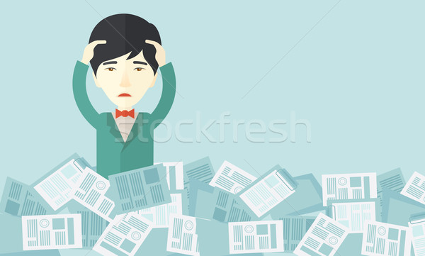 Japanese guy with paper works around him. Stock photo © RAStudio