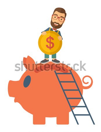 Stock photo: Big piggy bank with ladder