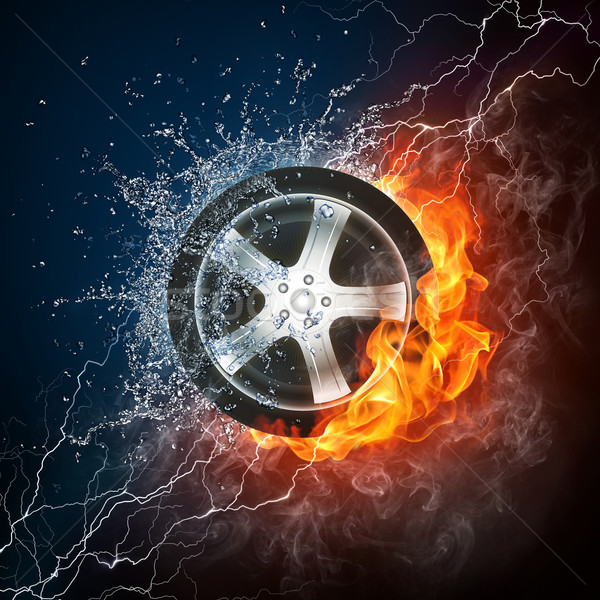 Car Wheel in Flame and Water Stock photo © RAStudio