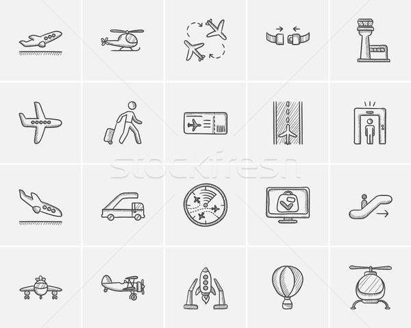 Air transport sketch icon set. Stock photo © RAStudio