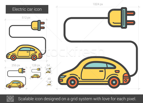 Zdjęcia stock: Samochód · elektryczny · line · ikona · wektora · odizolowany · biały