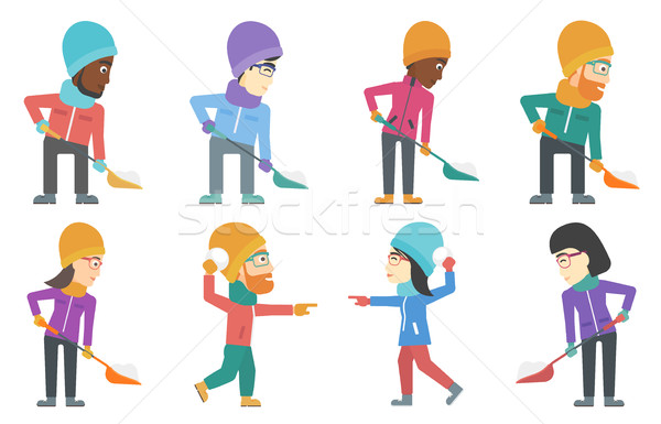 Vector set of people characters in winter. Stock photo © RAStudio