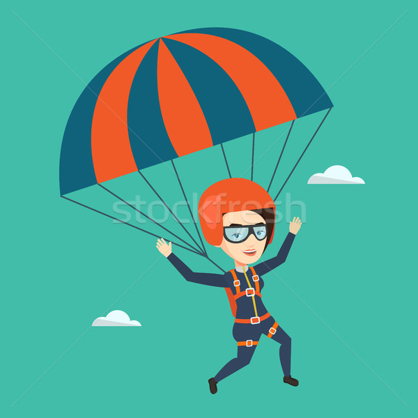 Young happy woman flying with parachute. Stock photo © RAStudio