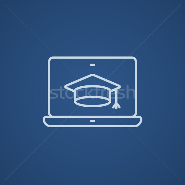 Foto stock: Laptop · graduação · boné · tela · linha · ícone