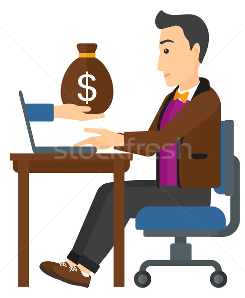 Foto stock: Empresário · trabalhando · escritório · saco · dinheiro · fora