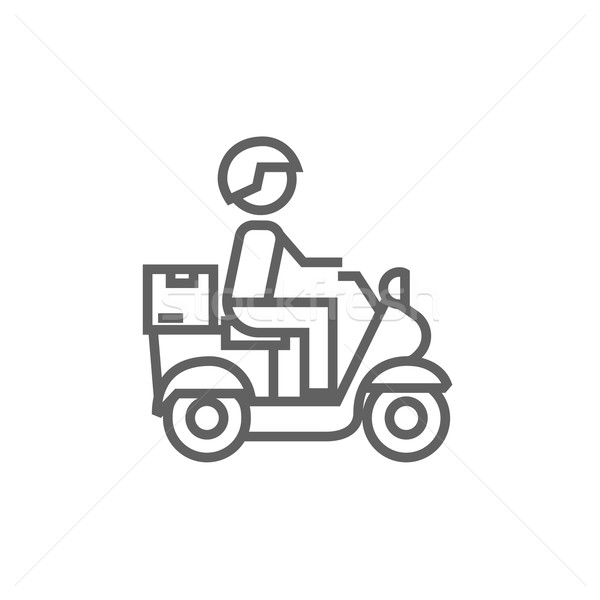 Man carrying goods on bike line icon. Stock photo © RAStudio