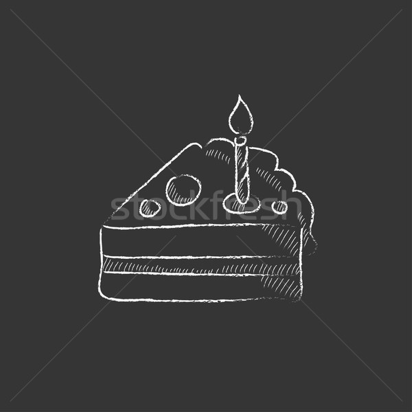 Szelet torta gyertya rajzolt kréta ikon Stock fotó © RAStudio