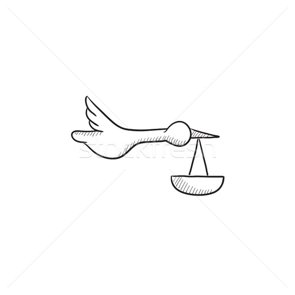 Baby basket with stork sketch icon. Stock photo © RAStudio