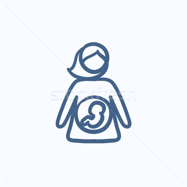 Stock photo: Baby fetus in mother womb sketch icon.