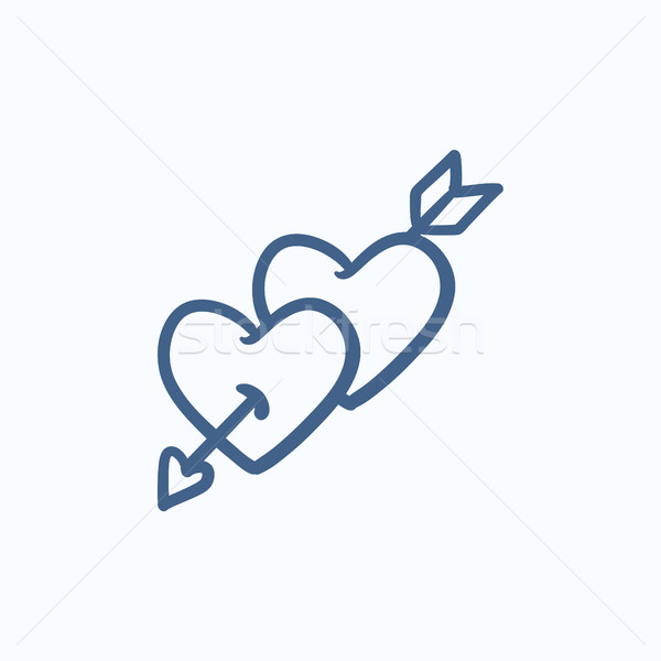 Two hearts pierced with arrow sketch icon. Stock photo © RAStudio