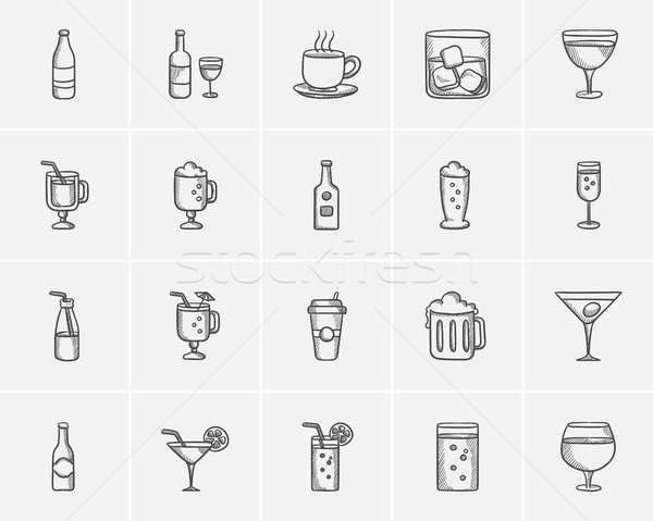 Drinks sketch icon set. Stock photo © RAStudio