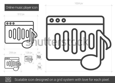 Сток-фото: онлайн · Музыкальный · плеер · линия · икона · вектора · изолированный