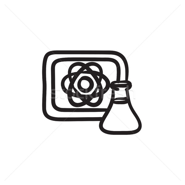 Atom Zeichen gezeichnet Bord Kolben Skizze Stock foto © RAStudio